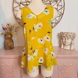 CAbi Yellow Floral Sleeveless Blouse